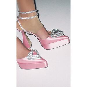 MACH & MACH Triple Heart Satin Platform Pumps pink 37/7B